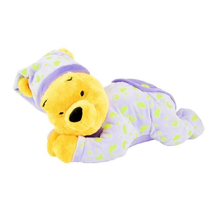  peluche winnie lourson couché violet étoile nuage luminescent 